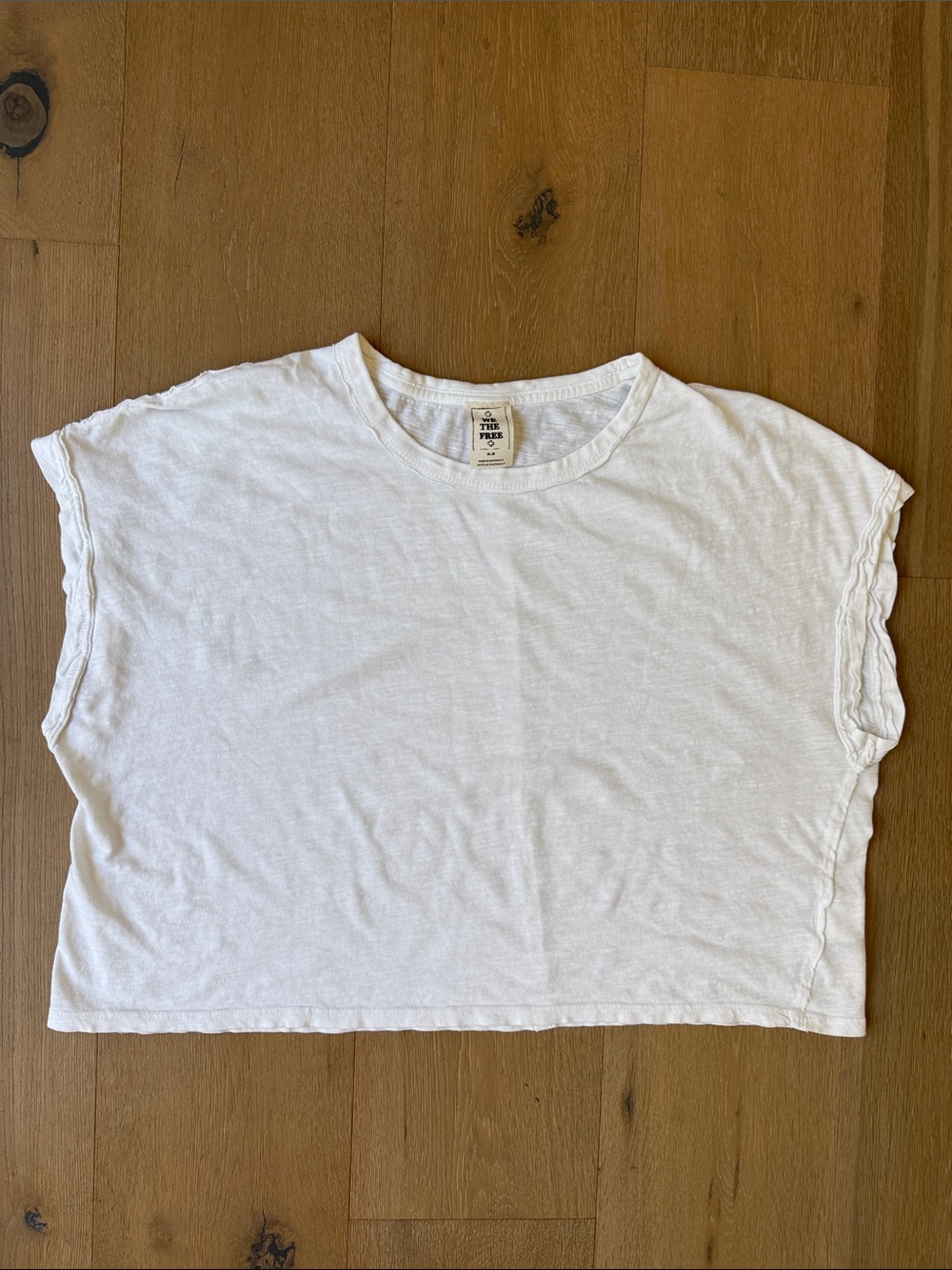 Free People Cream Boxy Cropped Tee, Size M